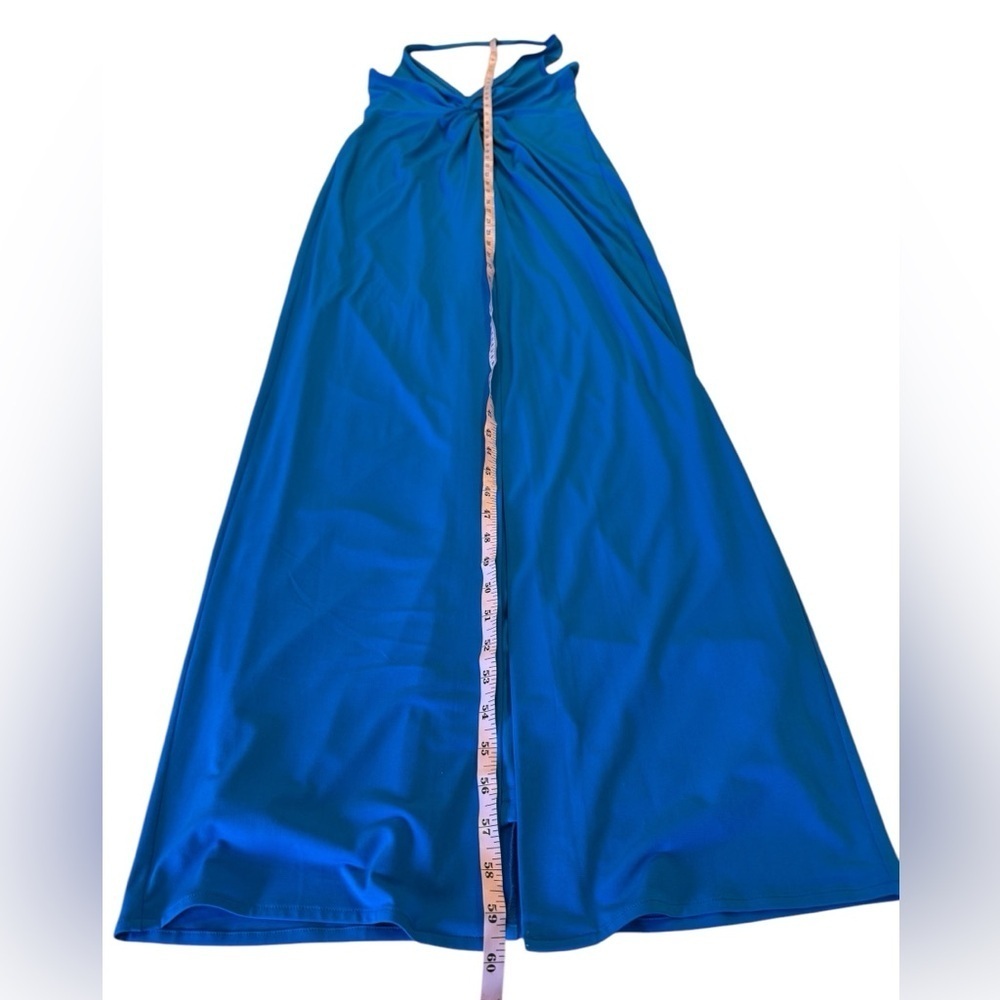 Badgley Mischka Royal Blue Halter Maxi Gown with Front Slit - Picture 13 of 15